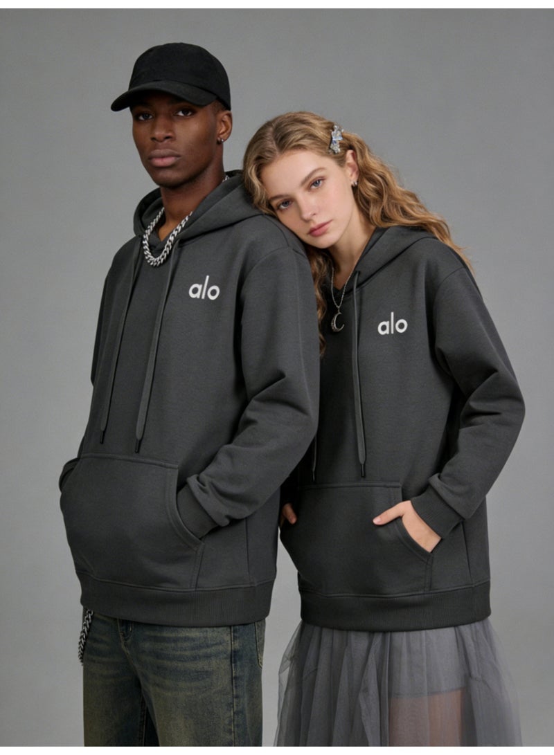 Alo Yoga hoodie sweater-minimalist logo pullover with kangaroo pocket, unisex sports leisure and daily leisure, retro color fashion top. - Image 1